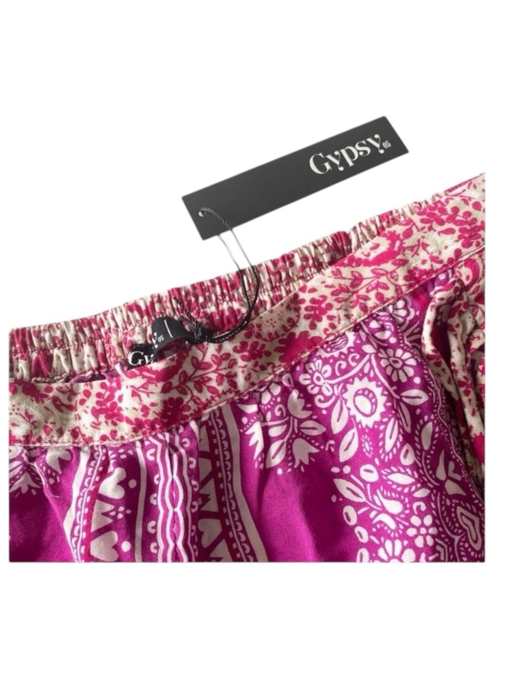 new Gypsy05 ꧁ Mixed Print Rayon Voile Fringe Shorts ꧂ Hot Pink Large ꧂ Festival - Picture 9 of 16
